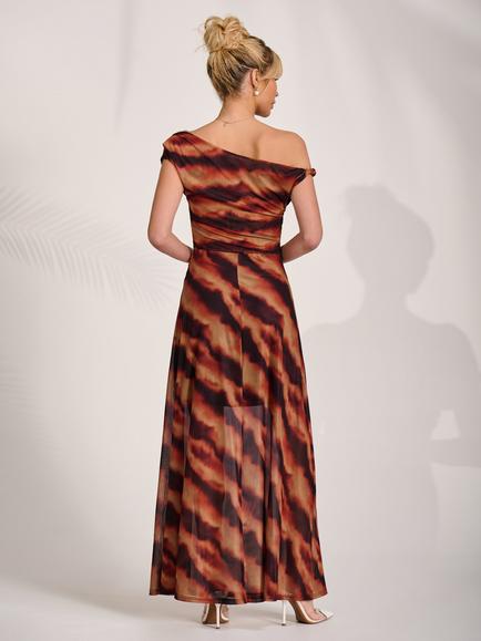 Jolie Moi Off Shoulder Twist Strap Dress, Amber Haze - view 2, Amber Haze