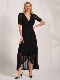 Jolie Moi V-Neck Ruched Sleeve Dress, Black, Black