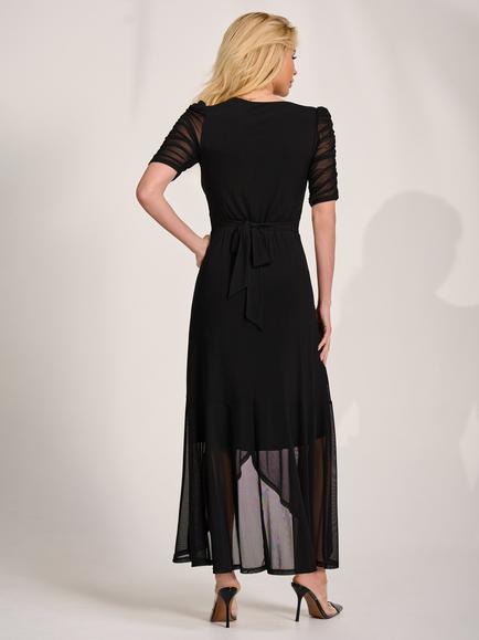 Jolie Moi V-Neck Ruched Sleeve Dress, Black - view 2, Black
