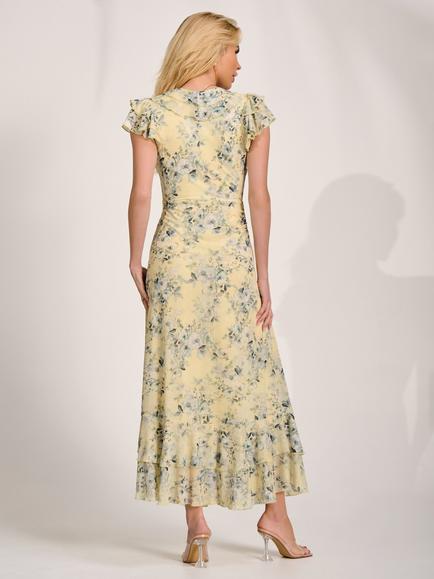 Jolie Moi Ruffle V-Neck Maxi Dress, Yellow - view 2, Yellow