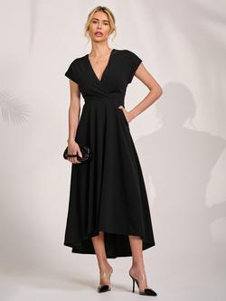 Jolie Moi V-Neck Belted Scuba Maxi Dress, Black