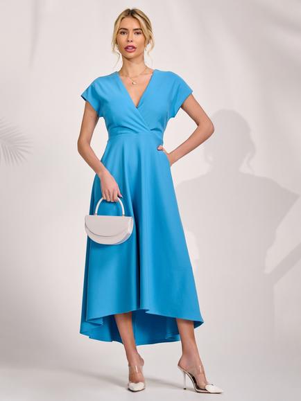 Jolie Moi V-Neck Belted Scuba Maxi Dress, Blue