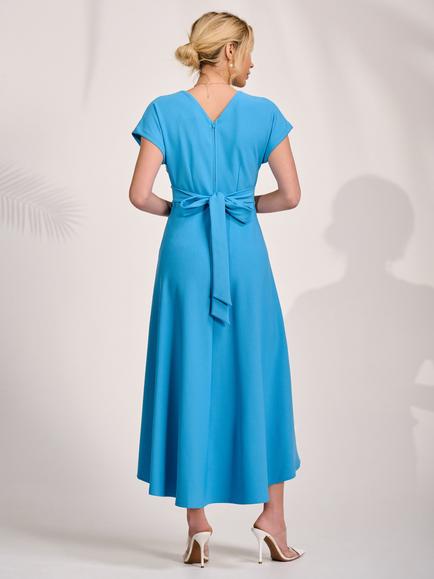 Jolie Moi V-Neck Belted Scuba Maxi Dress - view 2, Blue