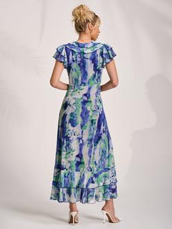 Jolie Moi V-Neck Ruffle Frill Maxi Dress, Blue - view 2, Blue