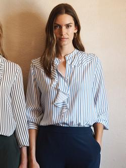 NRBY Harri Stripe Pure Silk Shirt, Azure/Ivory, Azure/Ivory