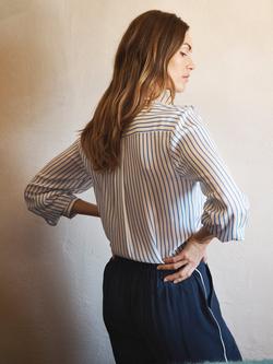 NRBY Harri Stripe Pure Silk Shirt, Azure/Ivory - view 2, Azure/Ivory