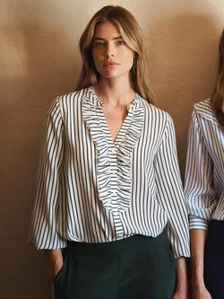 NRBY Meryl Stripe Pure Silk Shirt, Khaki/Ivory, Khaki/Ivory