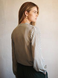 NRBY Meryl Stripe Pure Silk Shirt, Khaki/Ivory - view 2, Khaki/Ivory