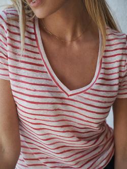 NRBY Charlie Stripe Pure Linen T-Shirt - view 2, Red/Multi