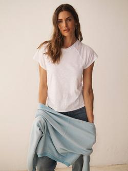 NRBY Wanda Crew Neck Cotton Linen T-Shirt, White, White