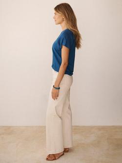 NRBY Wanda V-Neck Linen T-Shirt, Indigo - view 2, Indigo