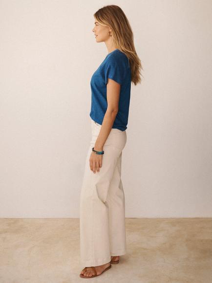 NRBY Wanda V-Neck Linen T-Shirt, Indigo - view 2, Indigo
