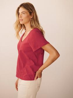 NRBY Wanda V-Neck Pure Linen T-Shirt, Red - view 2, Red