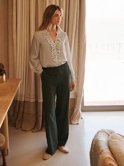 NRBY Thea Piped Side Pure Silk Trousers - view 2, Khaki