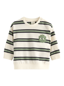 Lindex Baby Striped Character Pocket Sweatshirt, Off White, Off White
