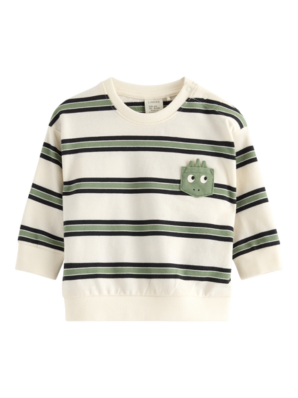 Lindex Baby Striped Character Pocket Sweatshirt, Off White, Off White