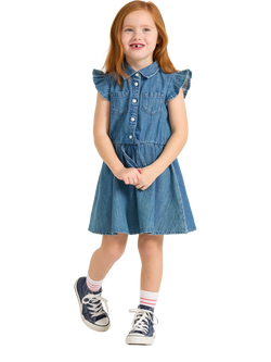 Lindex Kids' Flutter Sleeve Shirt Dress, Blue, Blue