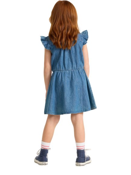 Lindex Kids' Flutter Sleeve Shirt Dress, Blue - view 2, Blue