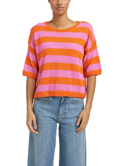 Smith & Soul Stripe Short Sleeve Jumper, Fuchsia/Orange, Fuchsia/Orange