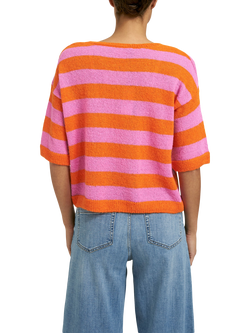Smith & Soul Stripe Short Sleeve Jumper, Fuchsia/Orange - view 2, Fuchsia/Orange