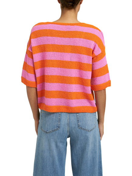 Smith & Soul Stripe Short Sleeve Jumper, Fuchsia/Orange - view 2, Fuchsia/Orange