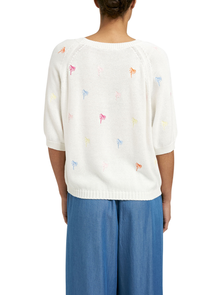 Smith & Soul Embroidered Palm Trees Jumper, Off White/Multi - view 2, Off White/Multi
