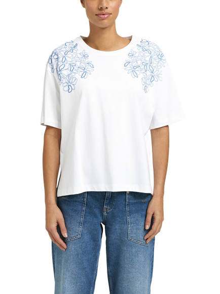 Smith & Soul Embroidered Floral T-Shirt, White/Blue, White/Blue