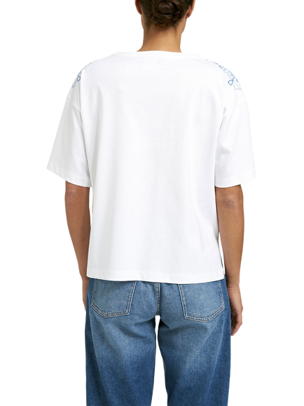 Smith & Soul Embroidered Floral T-Shirt, White/Blue - view 2, White/Blue