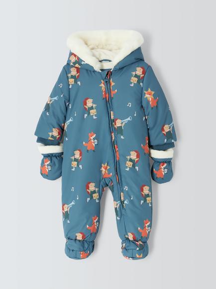 John Lewis Baby Animal Band Snowsuit, Blue, Blue