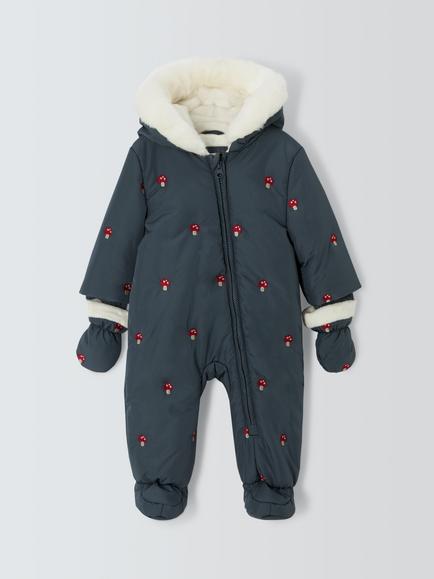 John Lewis Baby Mushroom Embroidery Snowsuit, Grey, Grey