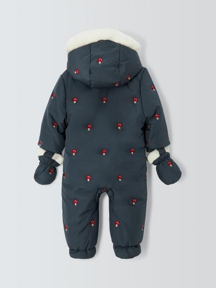 John Lewis Baby Mushroom Embroidery Snowsuit, Grey - view 2, Grey