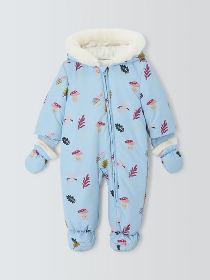 John Lewis Baby Mushroom Print Snowsuit, Light Blue, Light Blue