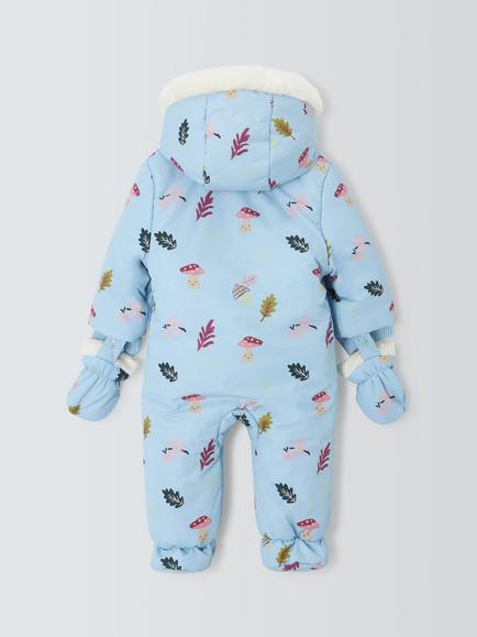 John Lewis Baby Mushroom Print Snowsuit, Light Blue - view 2, Light Blue