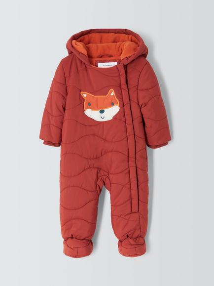 John Lewis Baby Fox Quilted Snowsuit, Orange, Orange