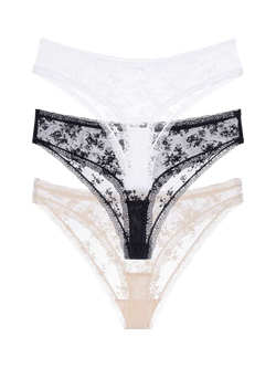 Dorina Essential Lace Cheeky Brazilian Knickers, Pack of 3, Multi, Multi