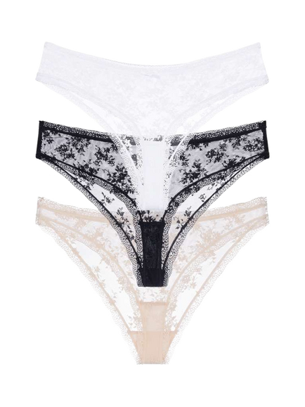Dorina Essential Lace Cheeky Brazilian Knickers, Pack of 3, Multi, Multi