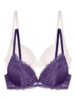 Dorina Angie Push Up Plunge Bra, Pack of 2, Purple/Ivory