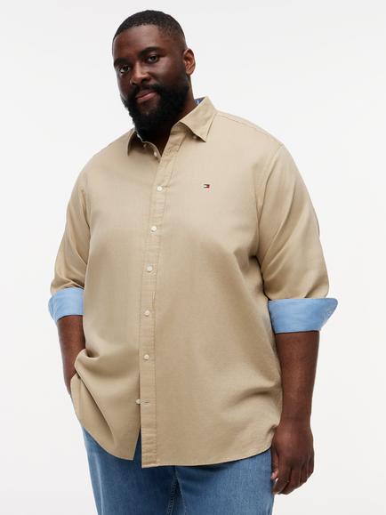 Tommy Hilfiger Plus Linen Blend Regular Fit Button-Down Shirt, Natural Beige