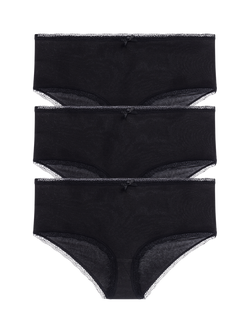 Dorina Essential Cotton Midi Knickers, Pack of 3, Black