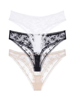 Dorina Essential Lace Thong, Pack of 3, Multi, Multi