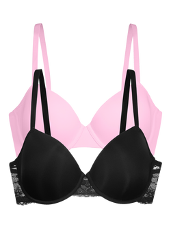 Dorina Willa Padded Demi Bra, Pack of 2, Black/Pink