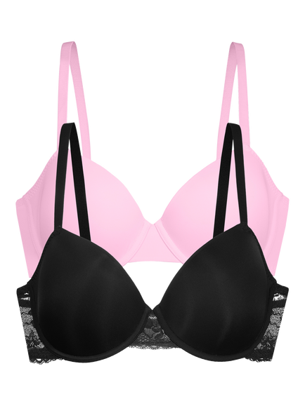 Dorina Willa Padded Demi Bra, Pack of 2, Black/Pink