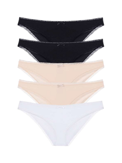 Dorina Essential Cotton Brazilian Knickers, Pack of 5, Multi