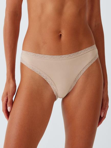 John Lewis Lace Trim Bikini Knickers, Pack of 3, Almond - view 2, Almond
