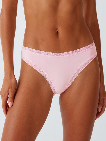John Lewis Lace Trim Bikini Knickers, Pack of 3, Pink/Sage/Blue - view 2, Pink/Sage/Blue