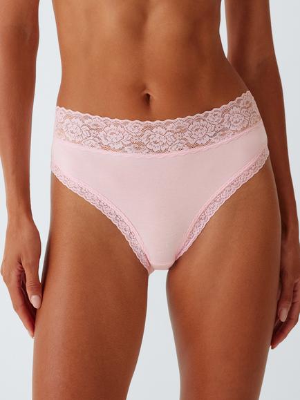 John Lewis Lace Trim High Waist Knickers, Pack of 3, Pink/Sage/Blue - view 2, Pink/Sage/Blue