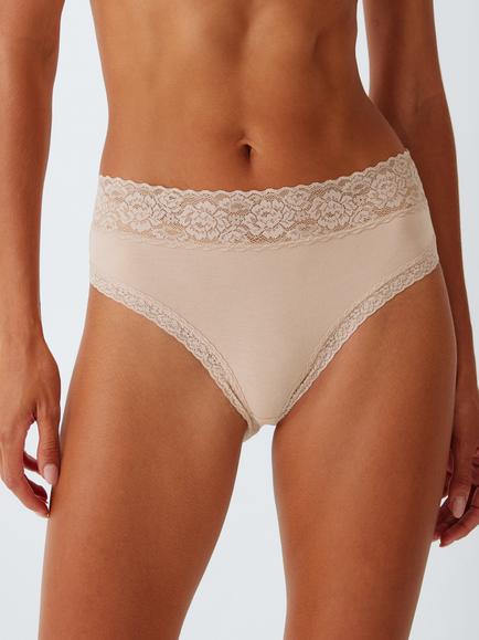 John Lewis Lace Trim High Waist Knickers, Pack of 3 - view 2, Almond