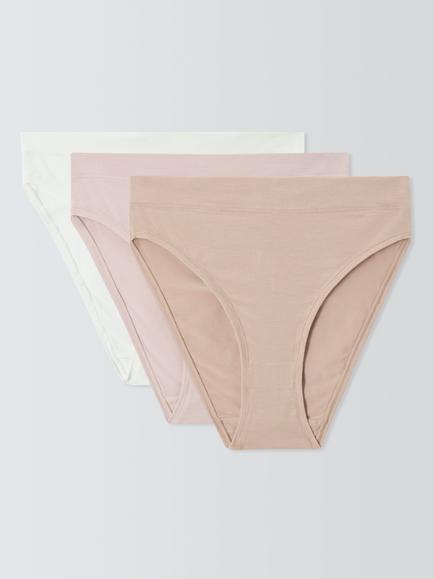 John Lewis Modal High Waist High Leg Knickers, Pack of 3, Almond Mix, Almond Mix