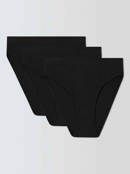 John Lewis Modal High Waist High Leg Knickers, Pack of 3, Black, Black