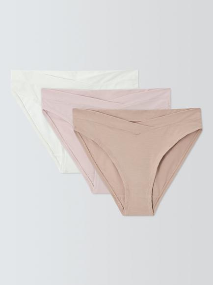 John Lewis Modal V-Front Knickers, Pack of 3, Almond Mix, Almond Mix